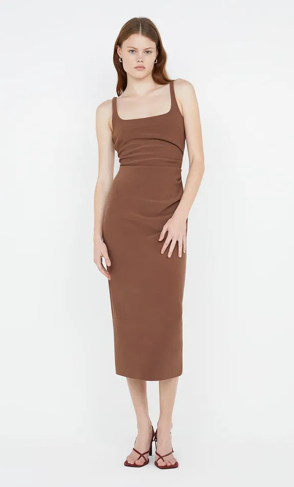 Bec Bridge Dresses KARINA TUCK MIDI DRESS Chocolate 8211 Women