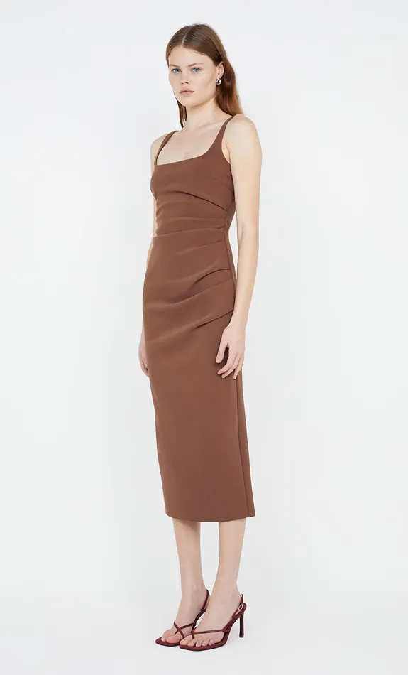 Bec Bridge Dresses KARINA TUCK MIDI DRESS Chocolate 8211 Women