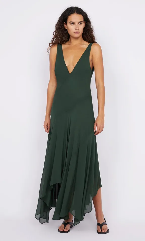 Bec Bridge Event Wear Dresses ISOLDE V NECK DRESS Bottle Green 8211 Women