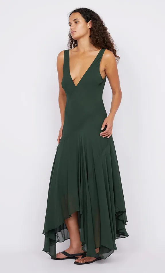 Bec Bridge Event Wear Dresses ISOLDE V NECK DRESS Bottle Green 8211 Women