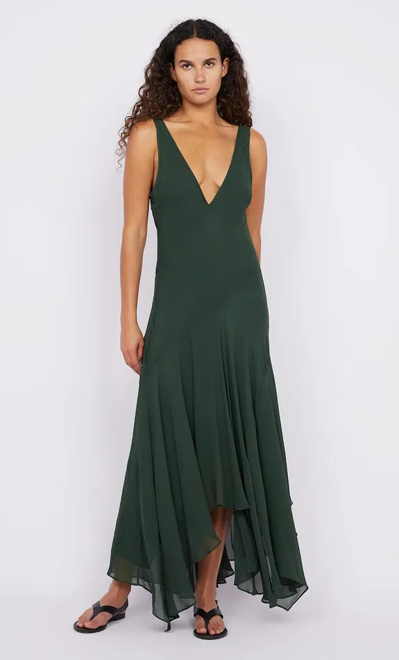 Bec Bridge Event Wear Dresses ISOLDE V NECK DRESS Bottle Green 8211 Women