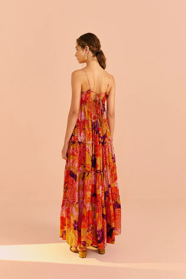 Beige Jungle Panther Lenzing Ecovero Viscose Maxi Dress Women Farm Rio Maxi Dresses