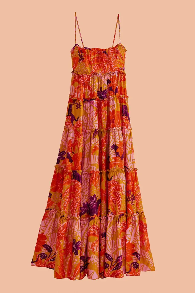 Beige Jungle Panther Lenzing Ecovero Viscose Maxi Dress Women Farm Rio Maxi Dresses