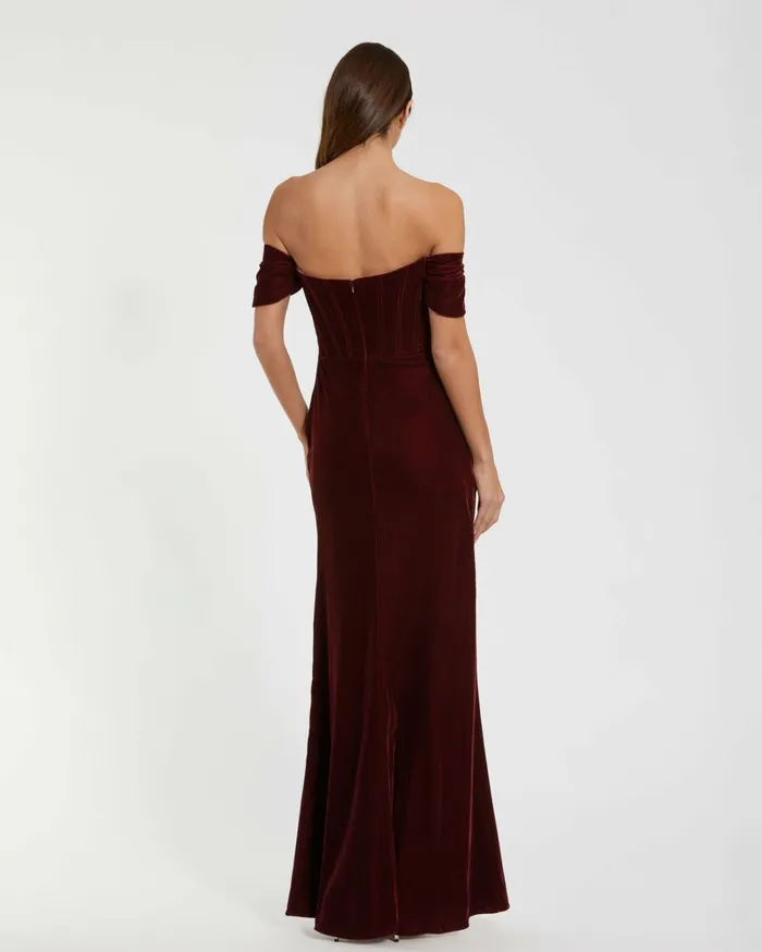 Best Sellers Women Mac Duggal OfftheShoulder Velvet Bustier Gown Wine