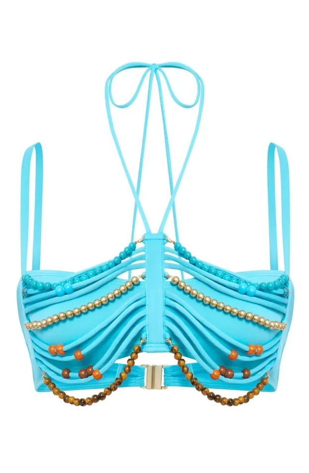 Bikini Tops Women Jaded London Aurora Bandeau Bikini Top With Beaded Trim
