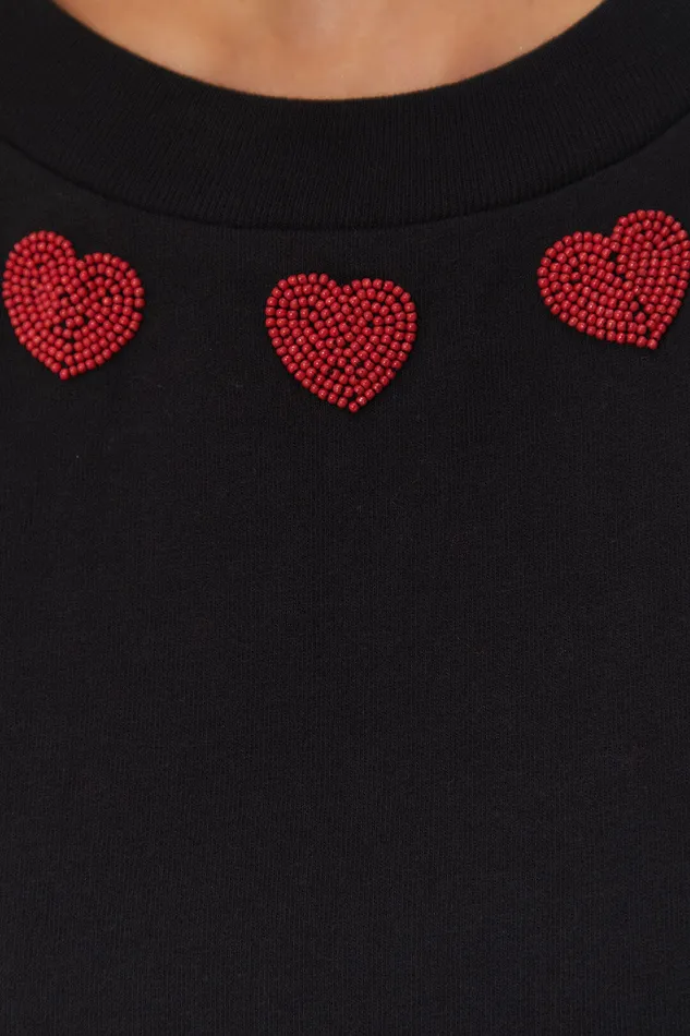 Black Beaded Hearts TShirt Women Farm Rio TShirts