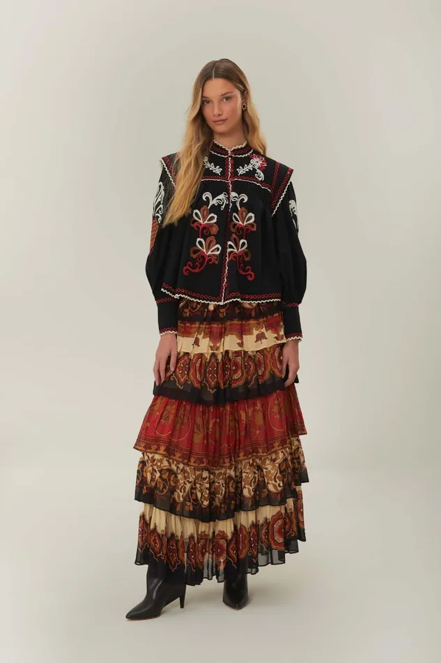 Black Cashew Mandala Richilieu Blouse Women Farm Rio Blouses