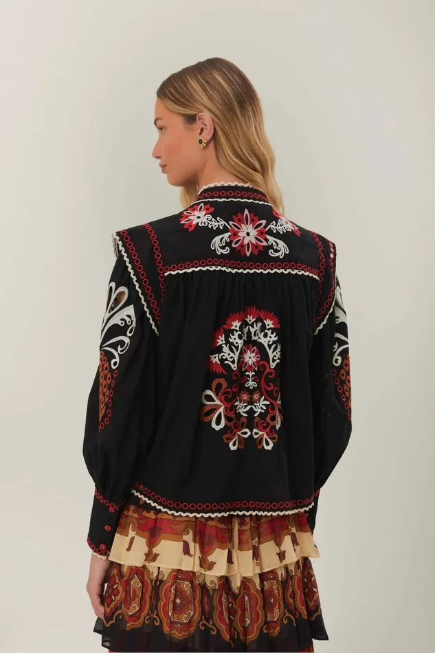Black Cashew Mandala Richilieu Blouse Women Farm Rio Blouses
