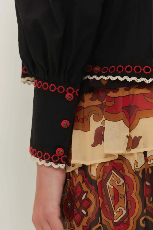 Black Cashew Mandala Richilieu Blouse Women Farm Rio Blouses