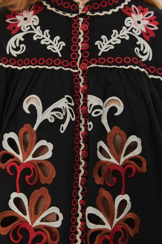 Black Cashew Mandala Richilieu Blouse Women Farm Rio Blouses
