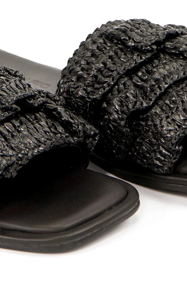 Black Crochet Ruffle Slide Sandal Women Farm Rio Sandals