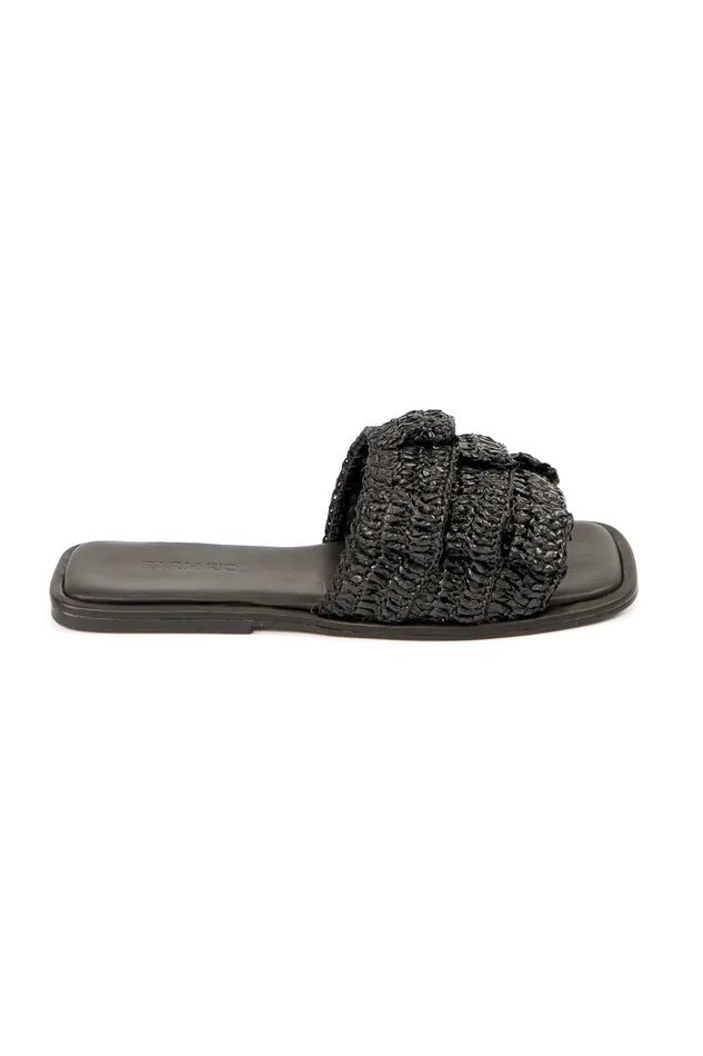 Black Crochet Ruffle Slide Sandal Women Farm Rio Sandals