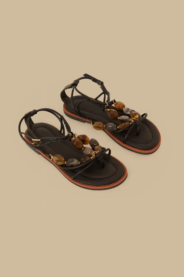 Black Gem Straps Sandal Women Farm Rio Sandals