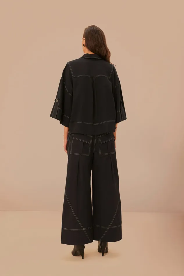 Black Low Waisted Topstiched Pants Women Farm Rio Pants