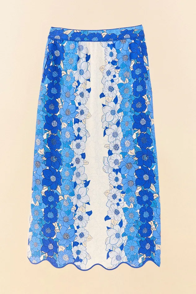 Blue Flower Stripes Midi Skirt Women Farm Rio Skirts
