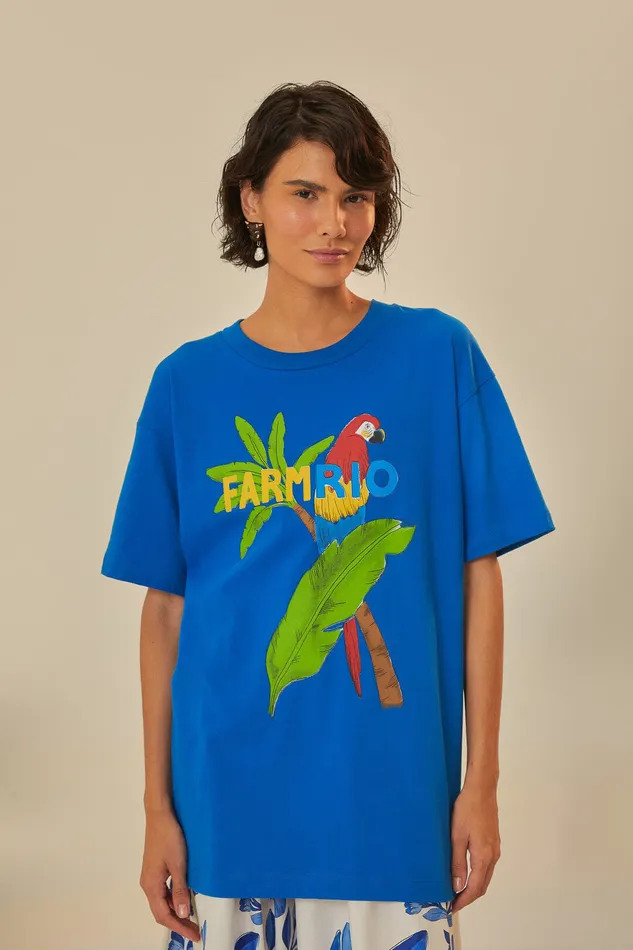 Blue Organic Cotton Relaxed TShirt Women Farm Rio TShirts