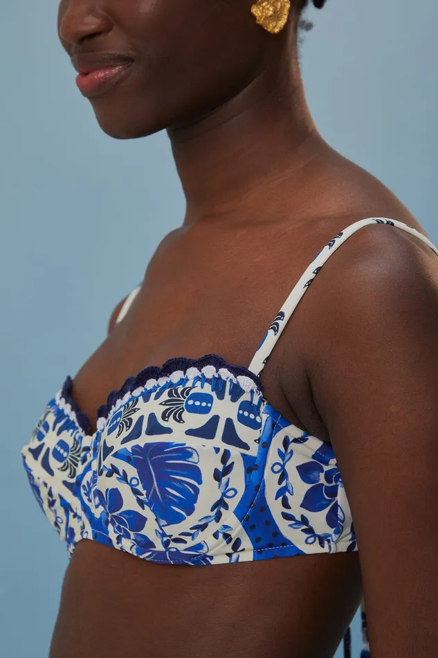 Blue Tile Dream Bikini Top Women Farm Rio Crop Tops