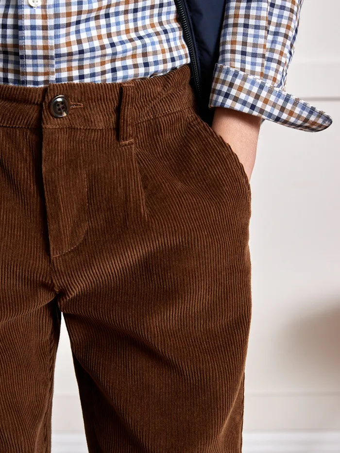 Boys Cyrillus Clothing Corduroy Chino Trousers Cafe