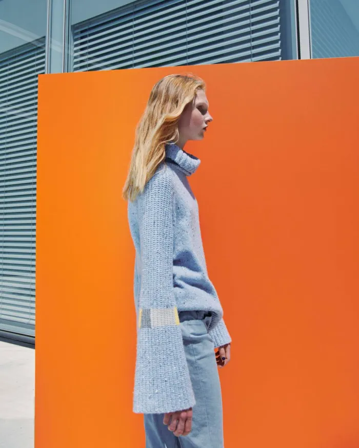 Cashmere Knit Turtleneck With Intarsia Details Ice Blue Women Akris Knitwear