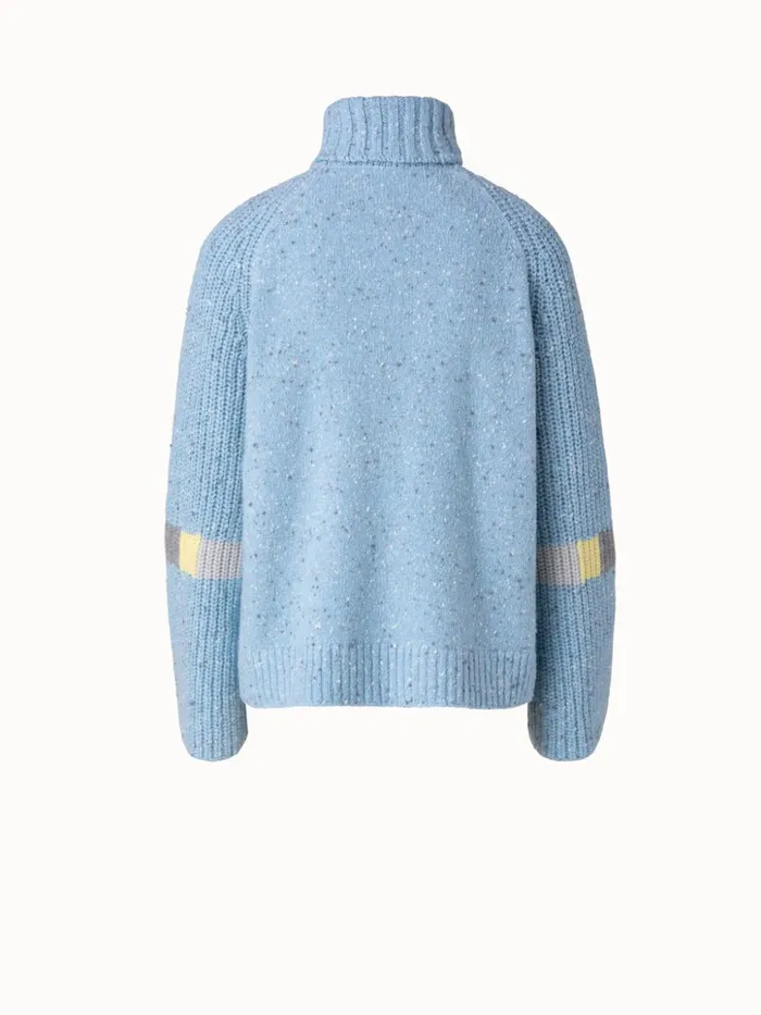 Cashmere Knit Turtleneck With Intarsia Details Ice Blue Women Akris Knitwear
