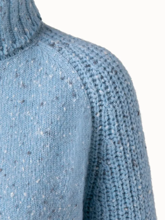 Cashmere Knit Turtleneck With Intarsia Details Ice Blue Women Akris Knitwear