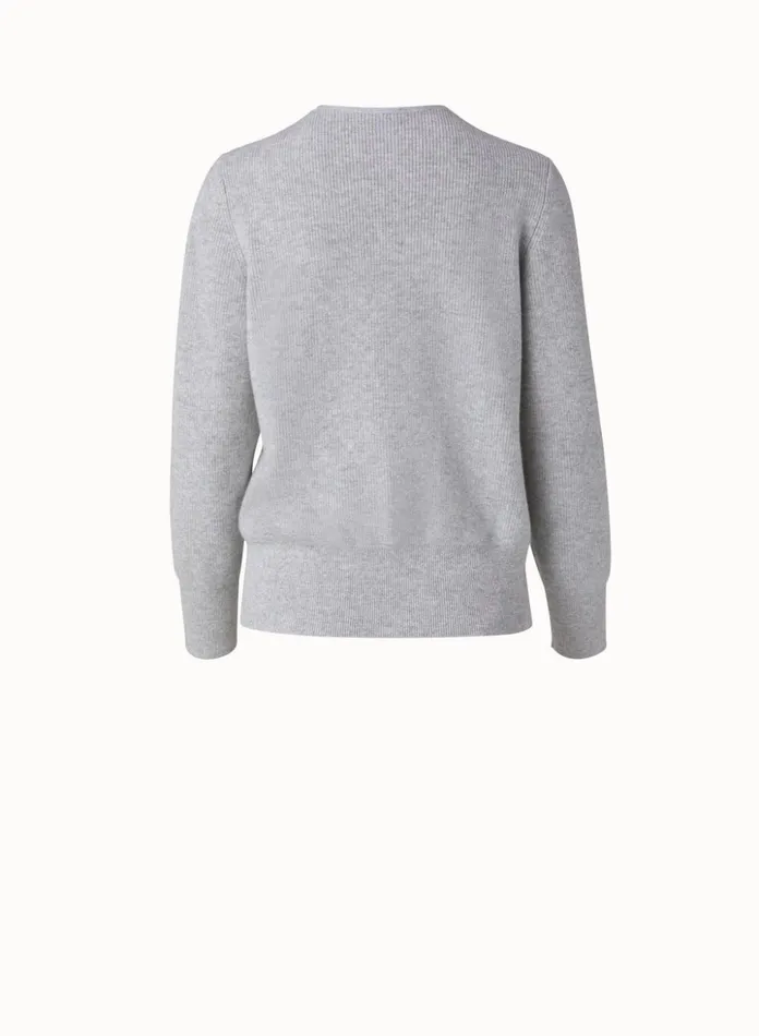Cashmere Lurex Ribbed VNeck Knit Pullover Light Melange Women Akris Knitwear