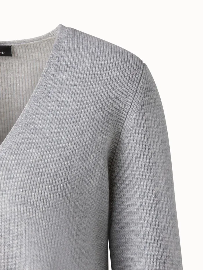 Cashmere Lurex Ribbed VNeck Knit Pullover Light Melange Women Akris Knitwear