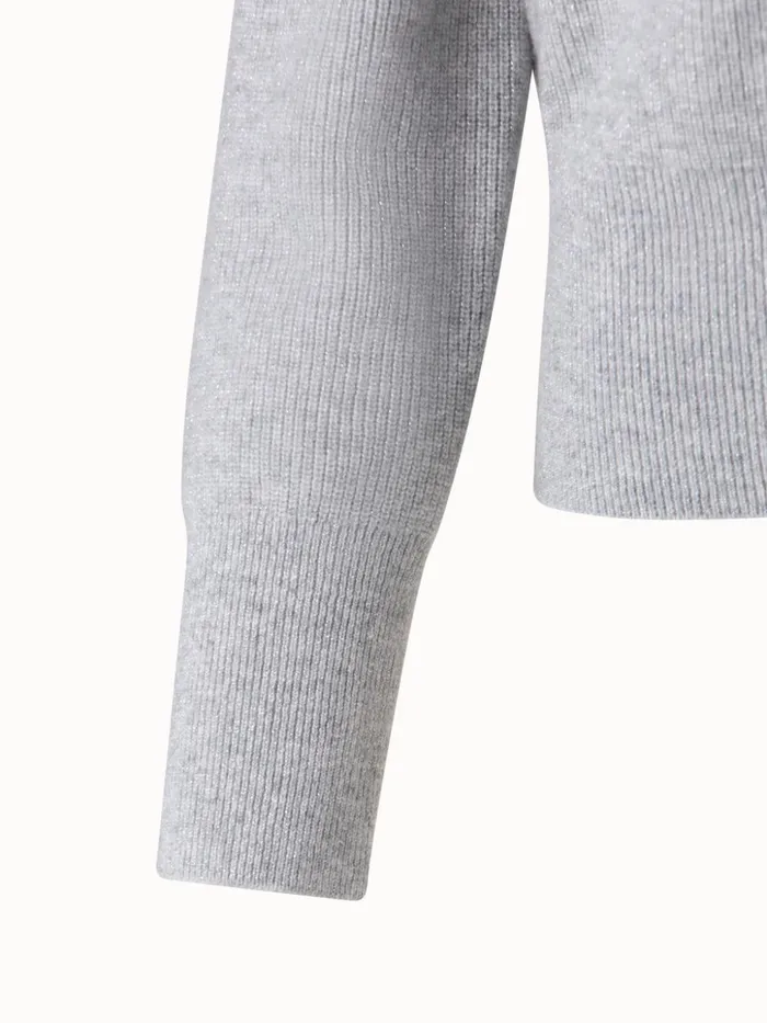 Cashmere Lurex Ribbed VNeck Knit Pullover Light Melange Women Akris Knitwear