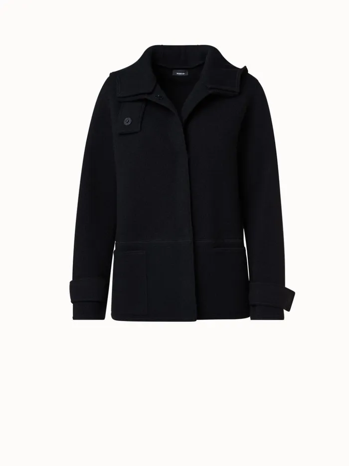 Cashmere Piqu Jacket With Removable Hood Black Women Akris Cashmere