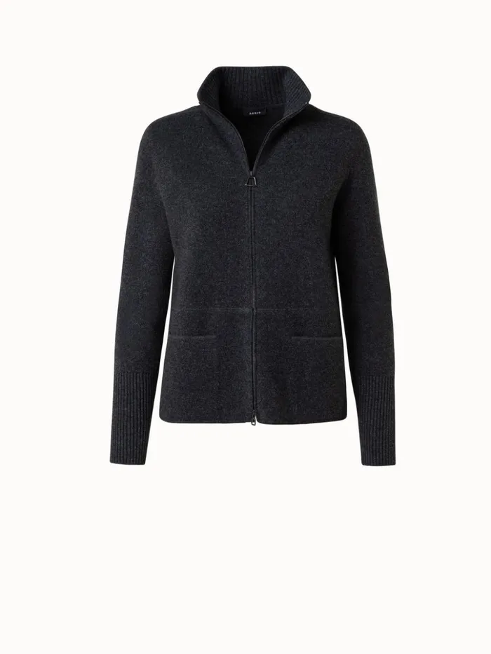 Cashmere Piqu Knit Cardigan Charcoal Women Akris Knitwear