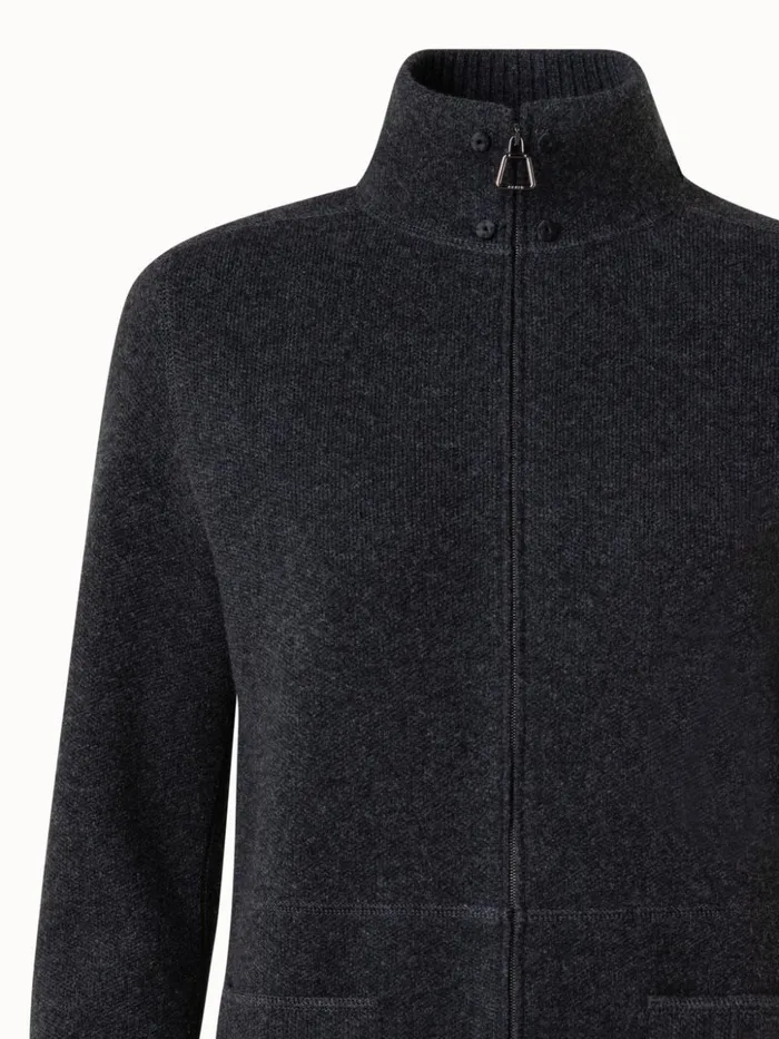 Cashmere Piqu Knit Cardigan Charcoal Women Akris Knitwear