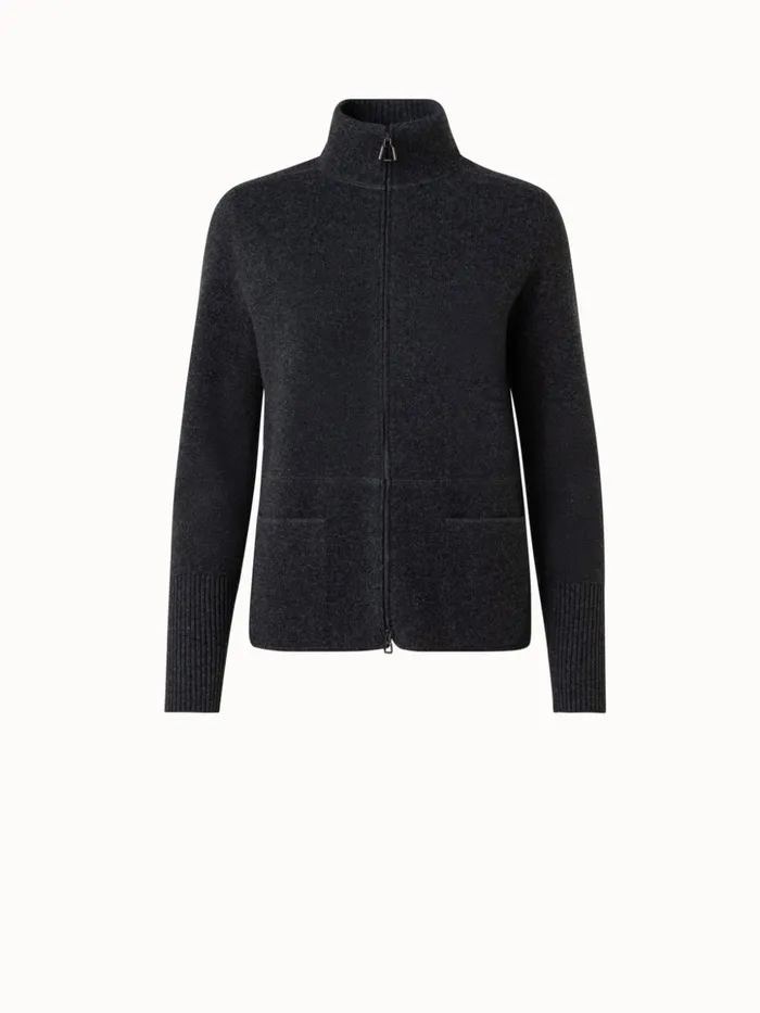 Cashmere Piqu Knit Cardigan Charcoal Women Akris Knitwear
