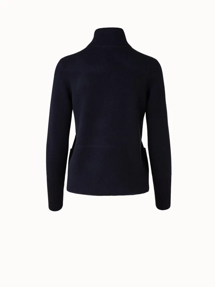 Cashmere Piqu Knit Zip Cardigan Navy Women Akris Knitwear
