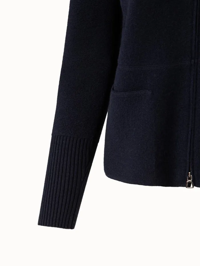 Cashmere Piqu Knit Zip Cardigan Navy Women Akris Knitwear