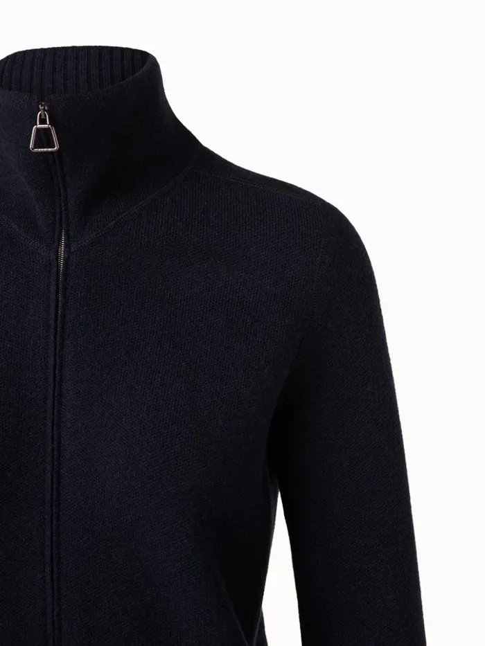 Cashmere Piqu Knit Zip Cardigan Navy Women Akris Knitwear