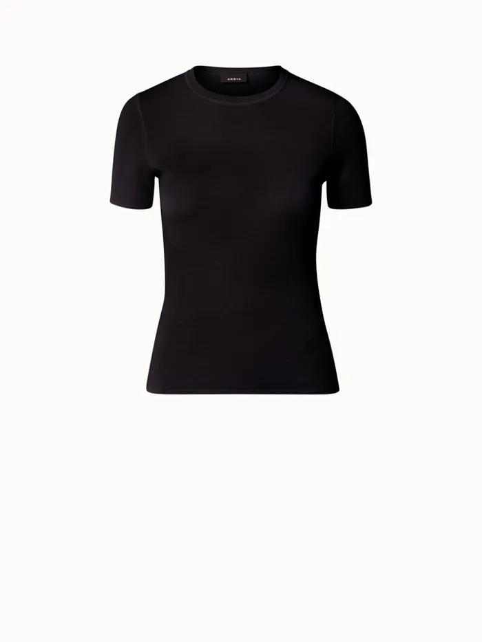 Cashmere Silk Knit Short Sleeve Pullover Navy Women Akris Cashmere