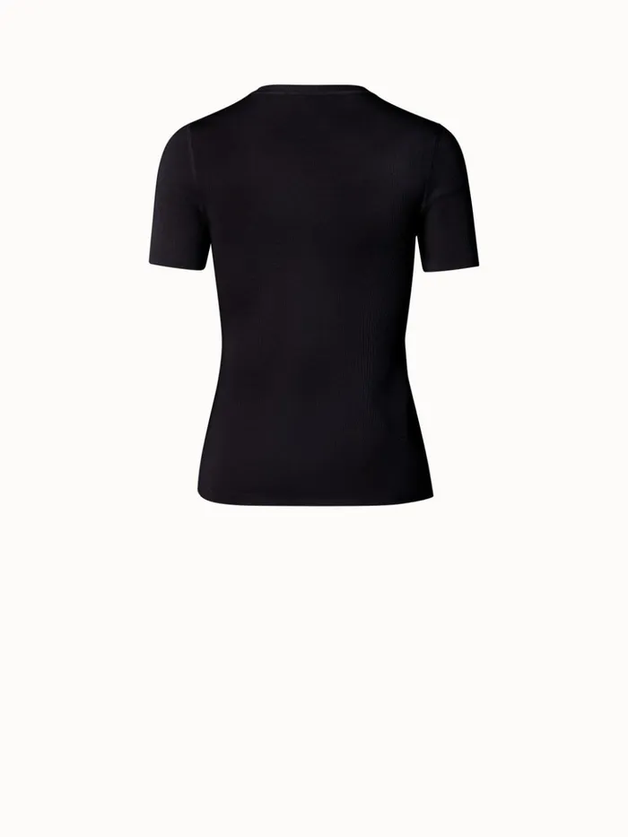 Cashmere Silk Knit Short Sleeve Pullover Navy Women Akris Cashmere
