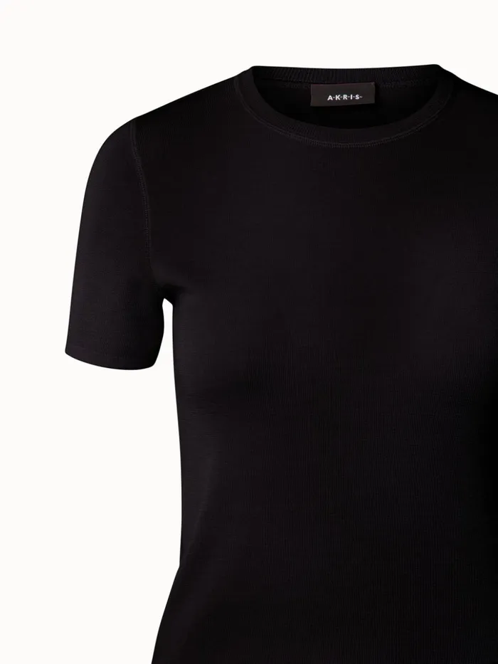 Cashmere Silk Knit Short Sleeve Pullover Navy Women Akris Cashmere