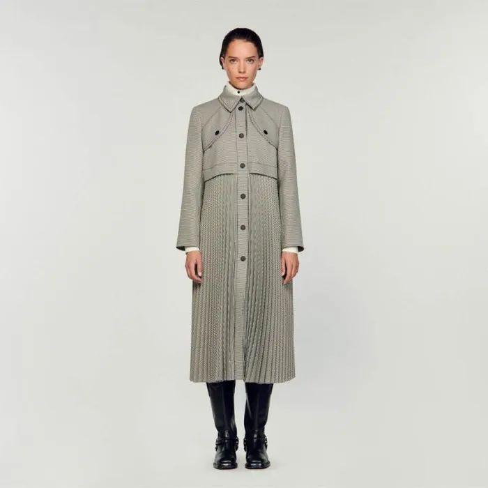 Coats and Trenches Women SANDRO Houndstooth Trench Coat Black White