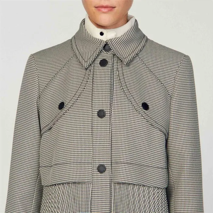 Coats and Trenches Women SANDRO Houndstooth Trench Coat Black White