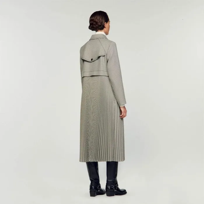 Coats and Trenches Women SANDRO Houndstooth Trench Coat Black White