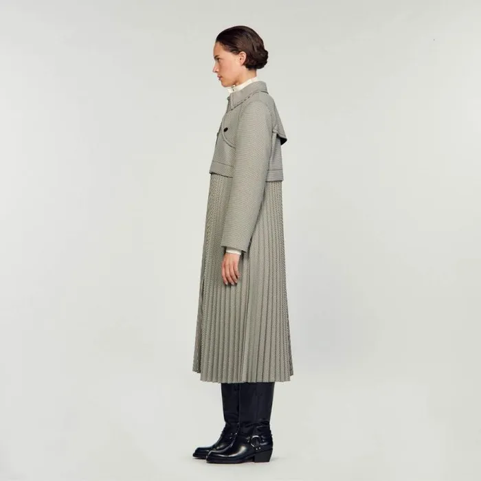 Coats and Trenches Women SANDRO Houndstooth Trench Coat Black White