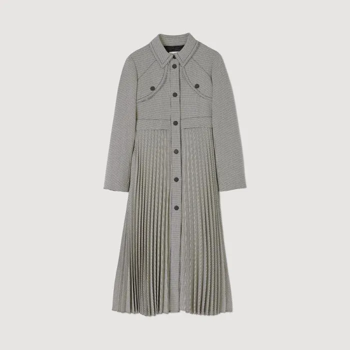 Coats and Trenches Women SANDRO Houndstooth Trench Coat Black White