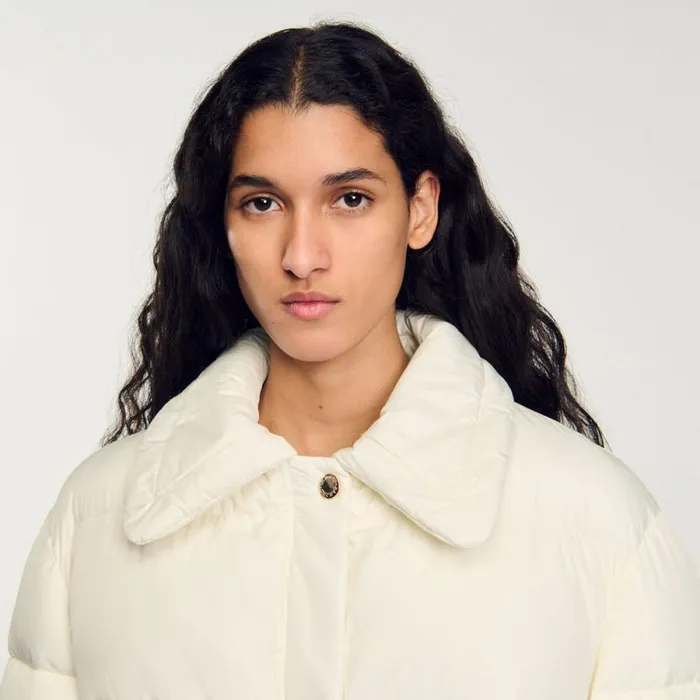 Coats and Trenches Women SANDRO Quilted Midlength Puffer Jacket Ecru