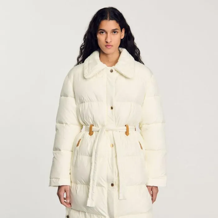 Coats and Trenches Women SANDRO Quilted Midlength Puffer Jacket Ecru