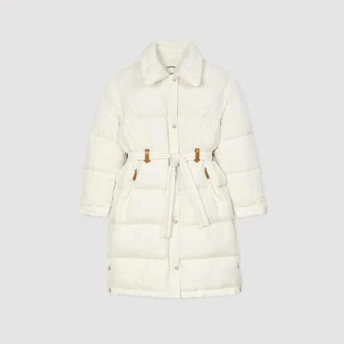 Coats and Trenches Women SANDRO Quilted Midlength Puffer Jacket Ecru