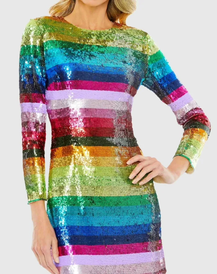 Cocktail Dresses Long Sleeve Sequin Rainbow Dress Multi Mac Duggal Women Cocktail Dresses Long Sleeve Sequin Rainbow Dress Multi Mac Duggal Women