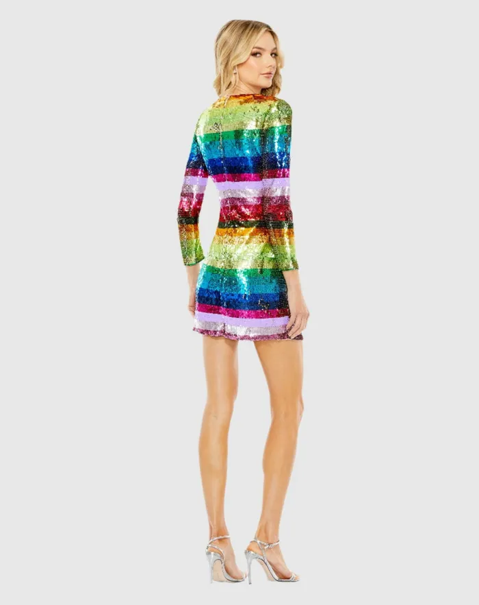 Cocktail Dresses Long Sleeve Sequin Rainbow Dress Multi Mac Duggal Women Cocktail Dresses Long Sleeve Sequin Rainbow Dress Multi Mac Duggal Women