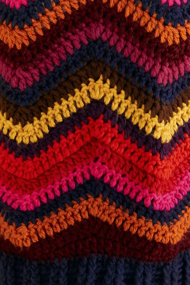 Colorful Waves Crochet High Neck Sweater Women Farm Rio Sweaters and Sweatshirts