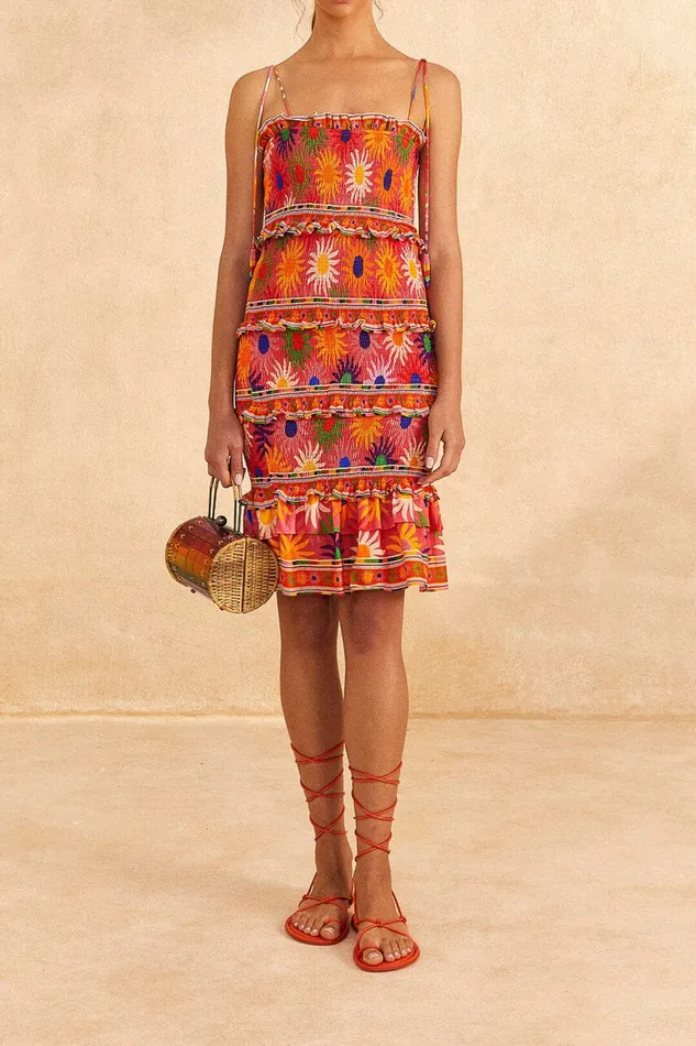 Coral Summer Sun Mini Dress Women Farm Rio Mini Dresses